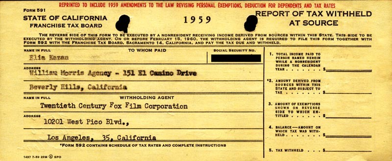 ELIA KAZAN - DOCUMENT SIGNED 08/19/1959