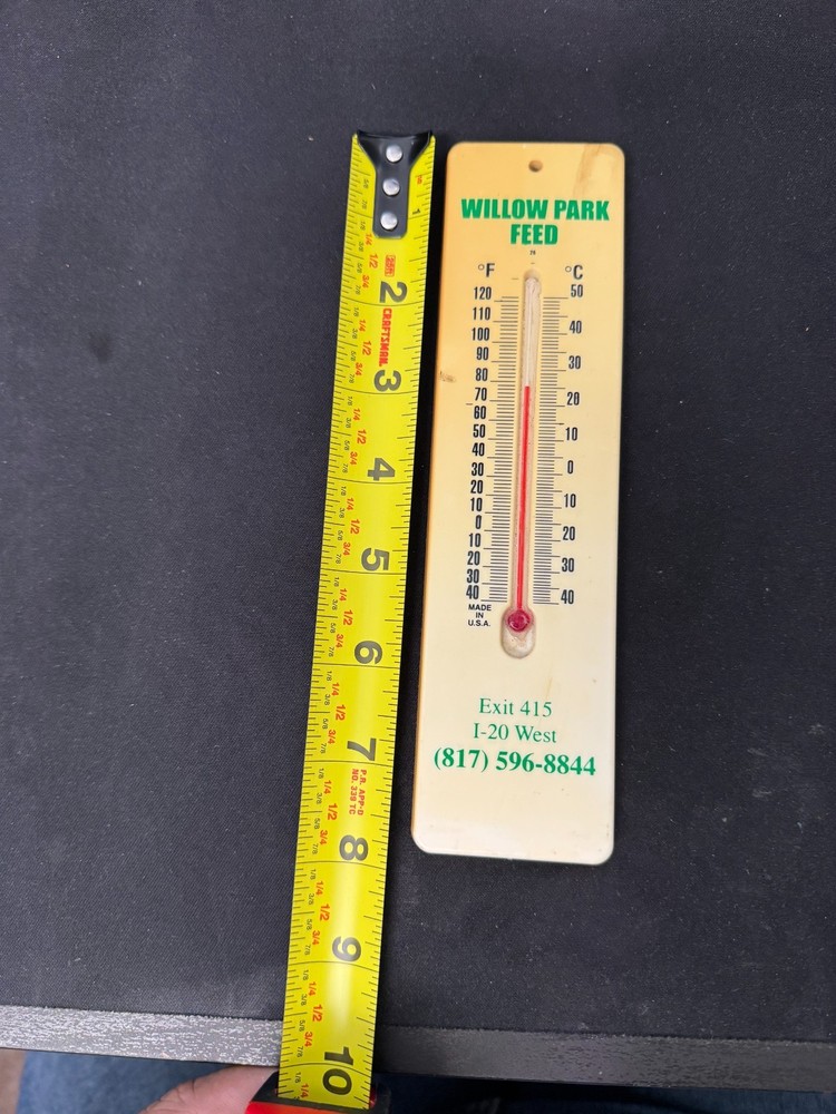 Vintage Advertising Thermometer Willow Park Feed Plastic