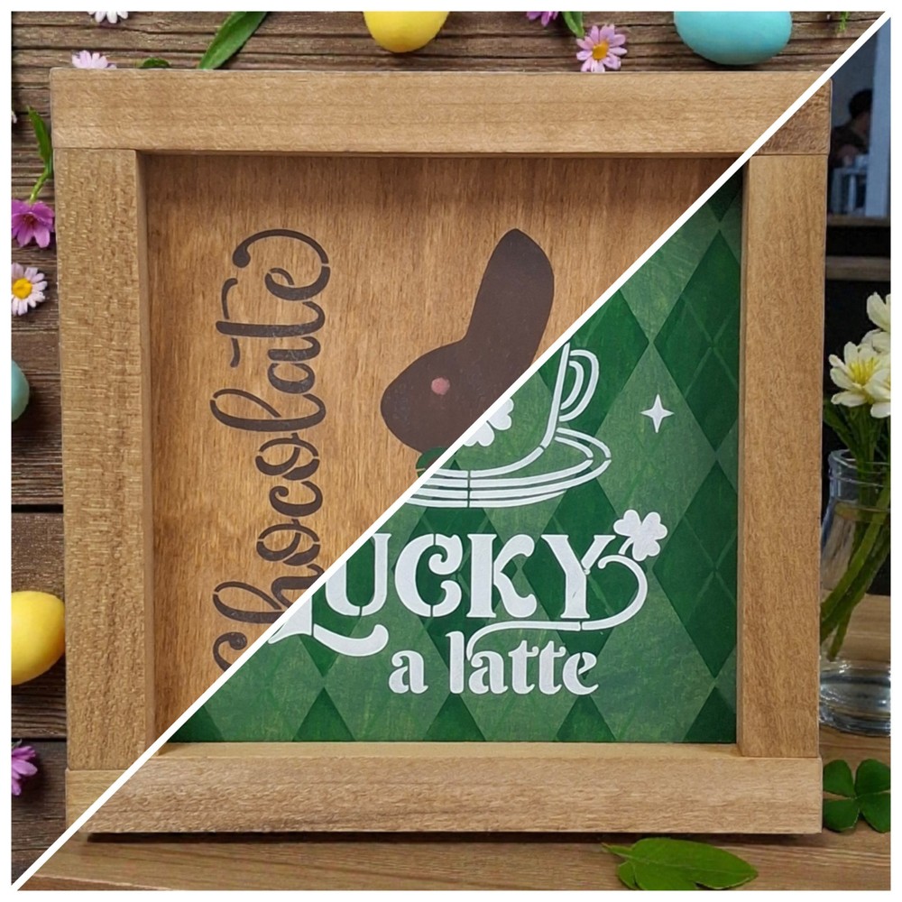 Easter St Patrick Reversible Painted Wood Coffee Bar Sign