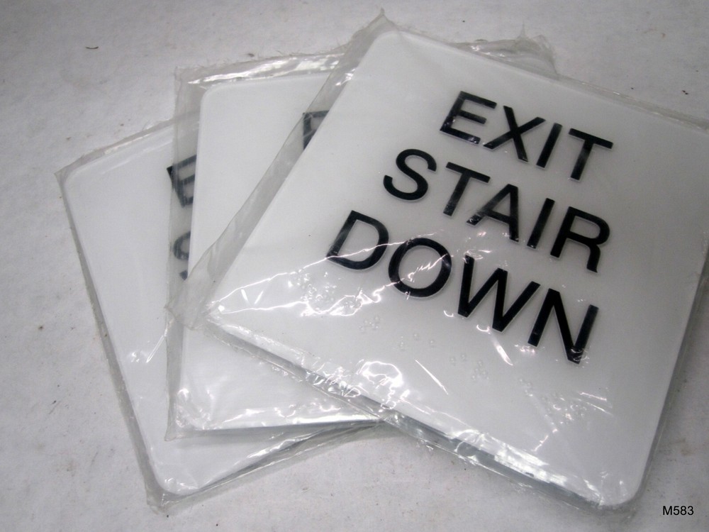 3 QTY Exit Signs 'Exit Stair Down' Stick-on Wall Mounting