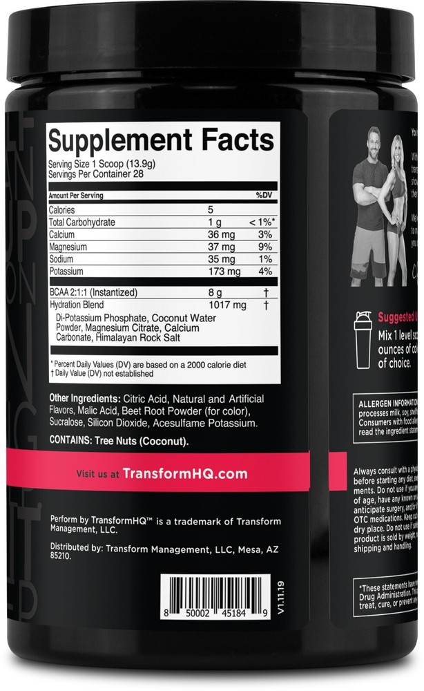 TransformHQ BCAA 2:1:1 Powder - (Raspberry Lemonade) 28 Servings - Perform