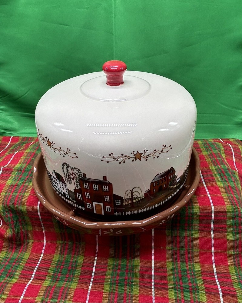 VTG Farm Dome Cake/Cheese Crackers Multi Purpose Ceramic Platter Reversible Base