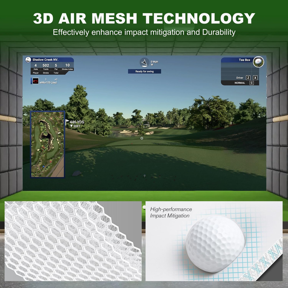 Fireproof Golf Simulator Impact Screen for Training – Professional 3D Air Mesh G