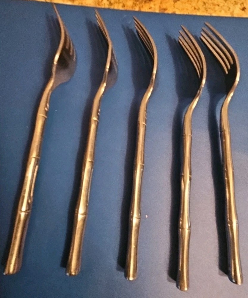 (5) Forks Benihana Stainless Flatware Bamboo