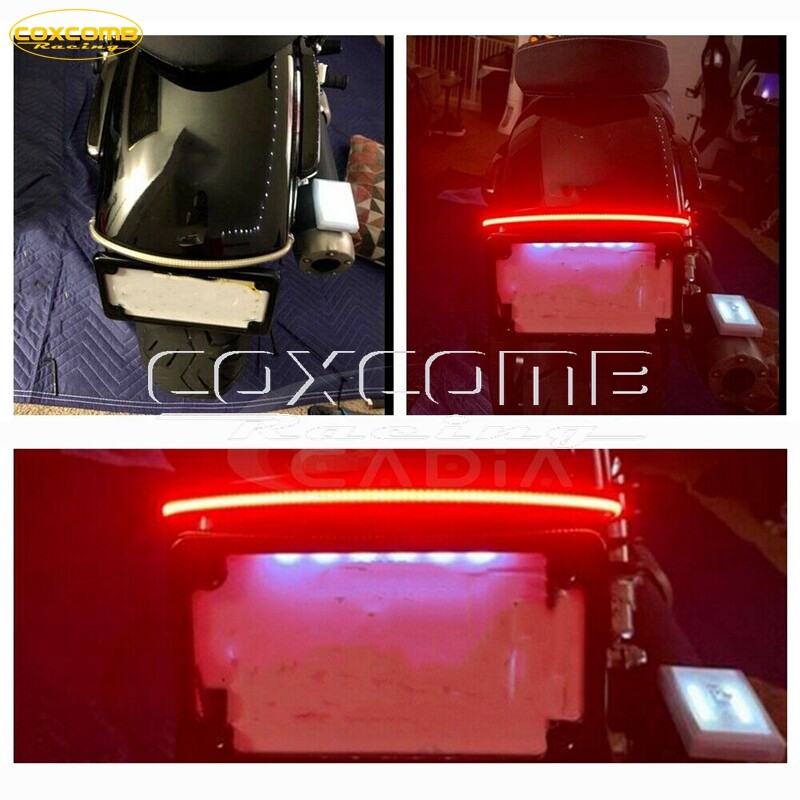 Custom Horizontal LED Light Motorcycle License Plate Frame Mount Holder in Black