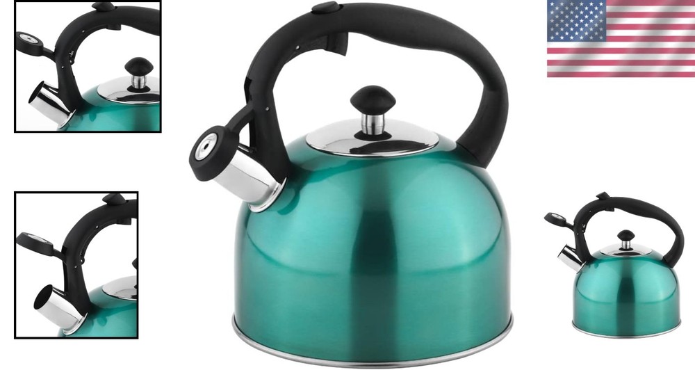 Compact Fast Boiling 2.4-Quart Whistling Tea Kettle with Ergonomic Handle
