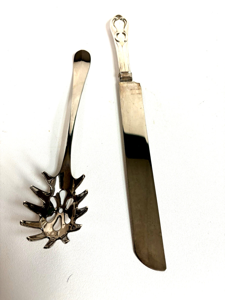 Silver Plated Serving Utensils, Pasta Spoon & Cake Knife