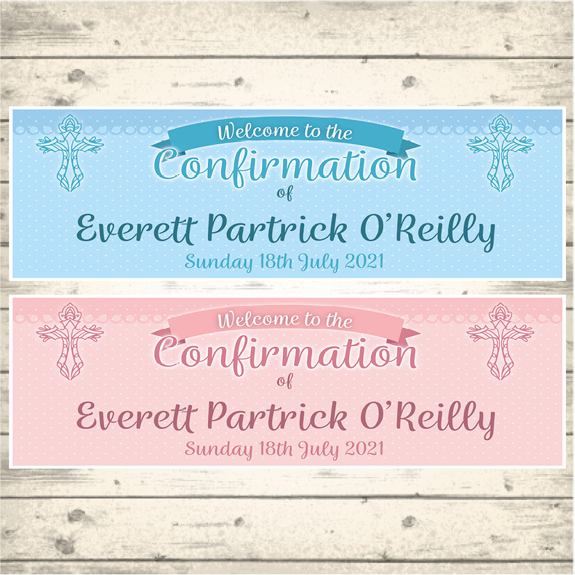 2 PERSONALISED CONFIRMATION BANNERS - WELCOME TO