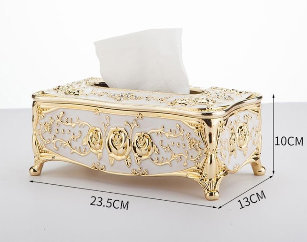Vintage European Tissue Box Cover Rectangle Rose Pattern Long Tissue Box Hold...
