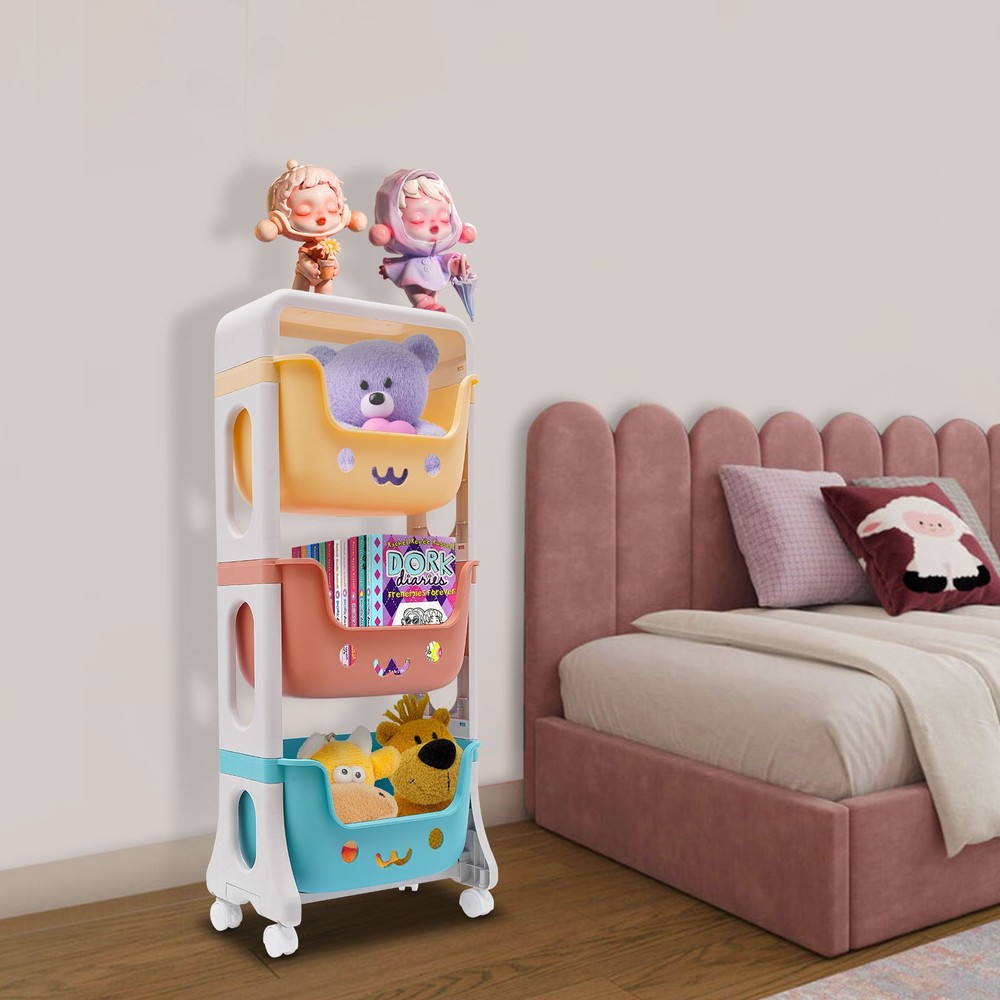 Storage Organizer, 3-Tier Stackable Rolling Cart, Storage Bins Organizer+Wheels