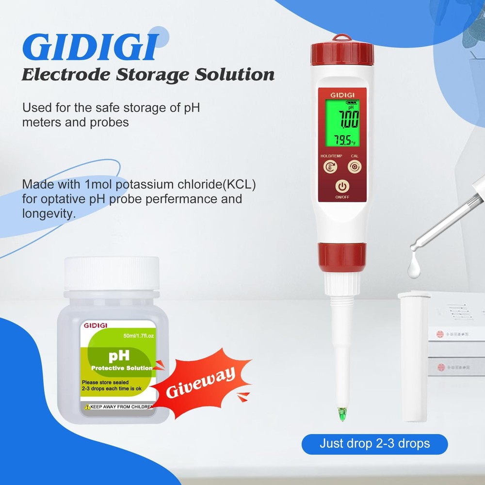 pH Calibration Solution Kit (4,7,10 pH Buffer Solution) & pH Electrode Storag...