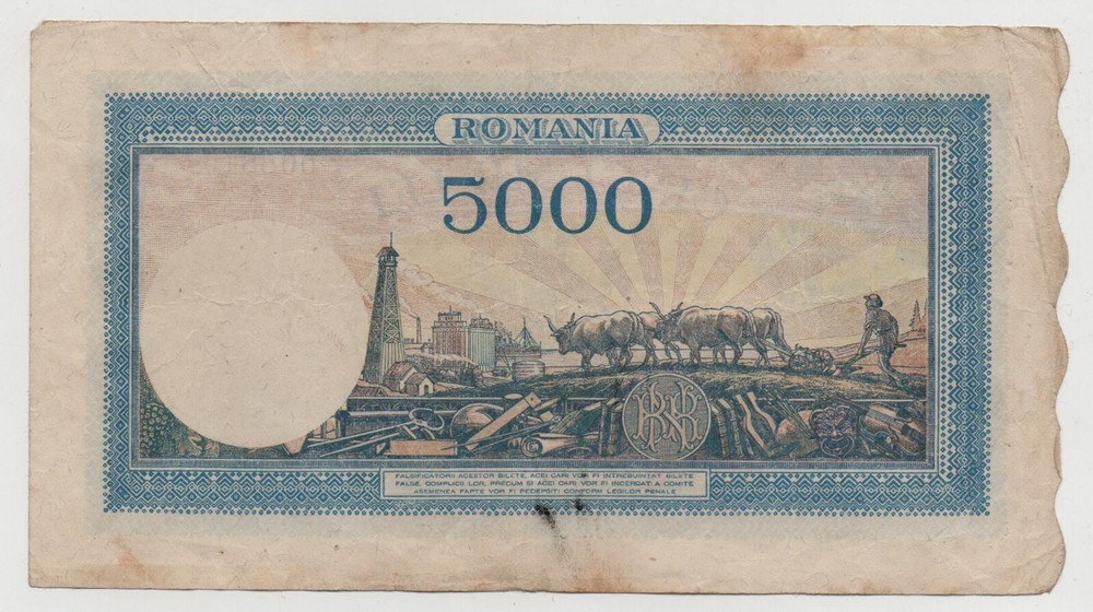 ROMANIA 5000 LEI 1945 PICK 56A LOOK SCANS
