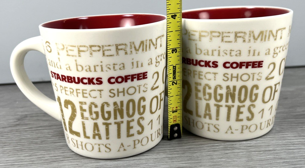 Starbucks Christmas 2008 Ceramic Coffee Mug Pair 14 Oz