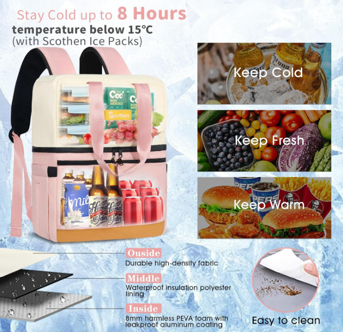 Mochila nevera impermeable con doble compartimento para 36 latas