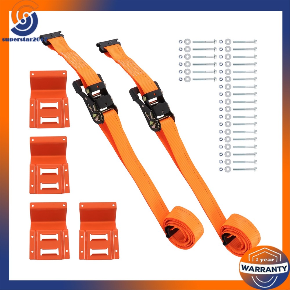 Orange Wheel Chock And 8ft Ratchet Strap Kit For E Track System Polyester