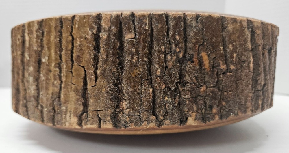 Vintage MCM Wood Nut Cracking Bowl Tree Bark Rustic Nutcracker Dish 9.5"