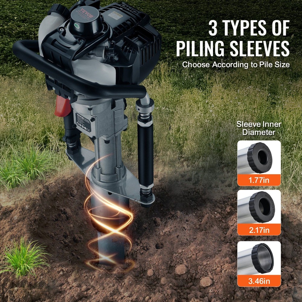 37.77cc 4-Stroke Gas-Powered Piling Hammer with Triple Tips