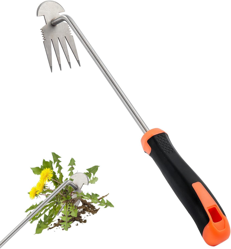 Weed Puller Tool, Rubber Handle Garden Manual Weeder Tool, Portable Stainless St