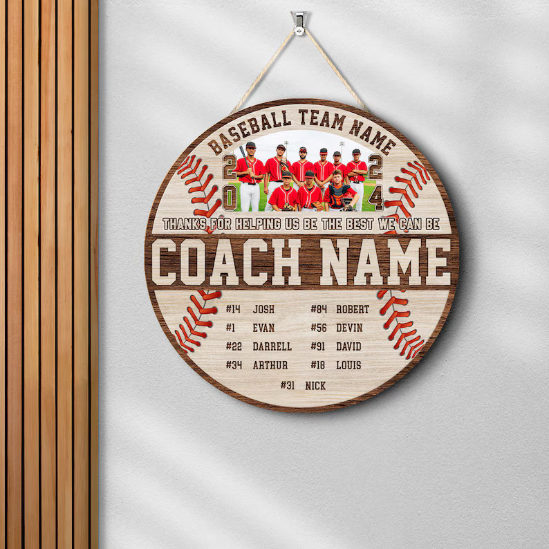Personalized Baseball Team Wall Sign with Rope