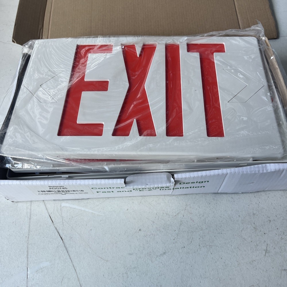 LED EMERGENCY EXIT LIGHT FIXTURE - DOUBLE FACE - RED LETTERING - NEW