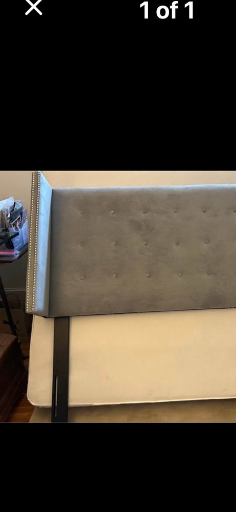 Headboard  Gray Velvet With Double Silver Gamuts