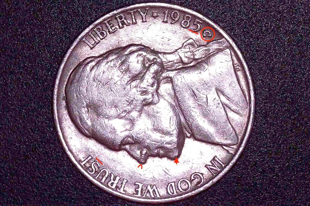1985 - D 5C Jefferson Nickel w/ Solid Strikes & Specific Errors" & DBL