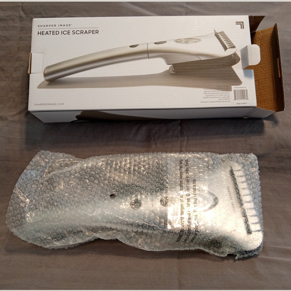 New 12V Heated Ice Scraper by Sharper Image with LED Work Light & Squeegee