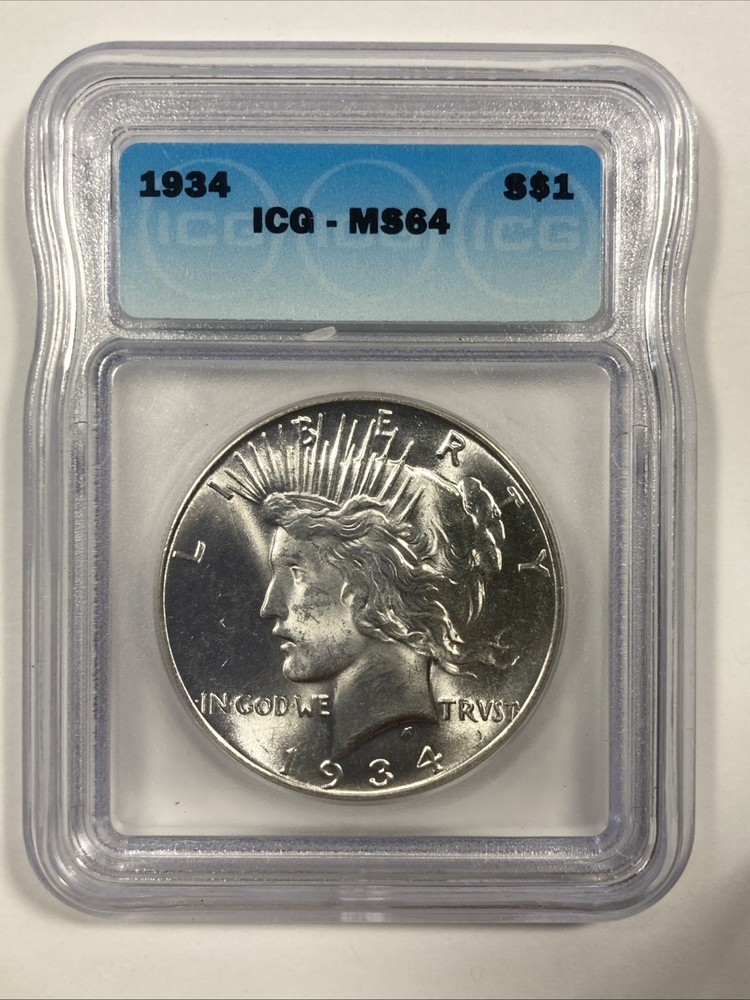 1934 Peace Silver Dollar 1.00. ICG MS 64.