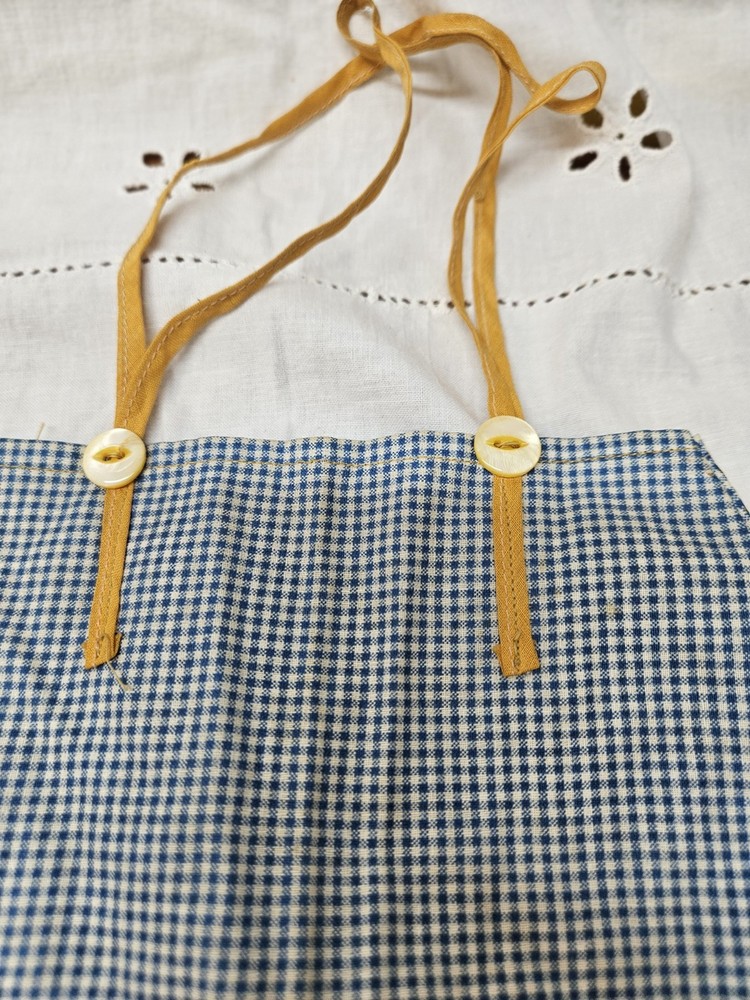 Checked Fabric Hanging Pin Bag Blue White Yellow Pants Shape Drawstring 12"