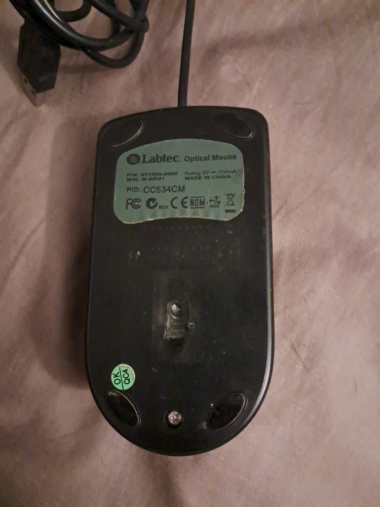 Labtec Mouse USB Connector, Scroll Wheel, Black and Silver USED