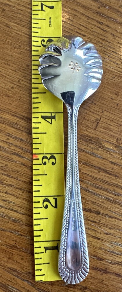 WALLACE Wickham Deep Silverplate Serving Sugar Spoon Flatware Fan Bead 6”