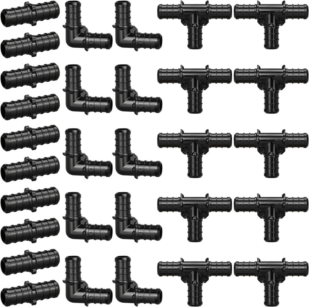 1/2" Poly PPSU Barb Crimp PEX Fitting, 30pcs 1/2 Combo, 30pcs, Black