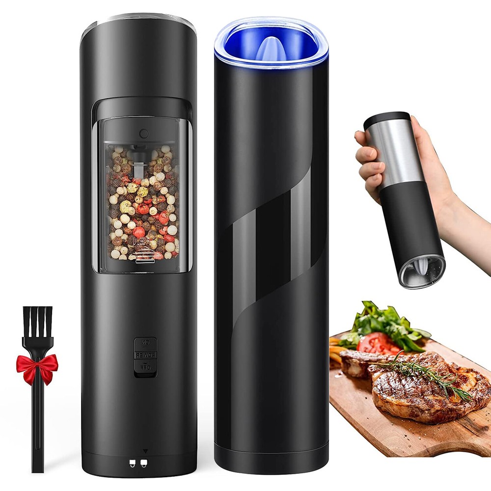 Electric Black Salt & Pepper Grinder LED Light Adjustable USB High-capacity