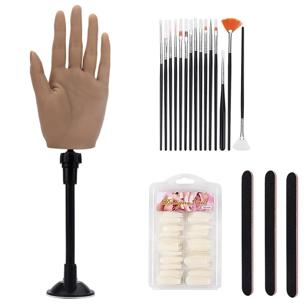 Silicone Practice Hand for Acrylic Nails w/ Bracket Realistic Nail Practice