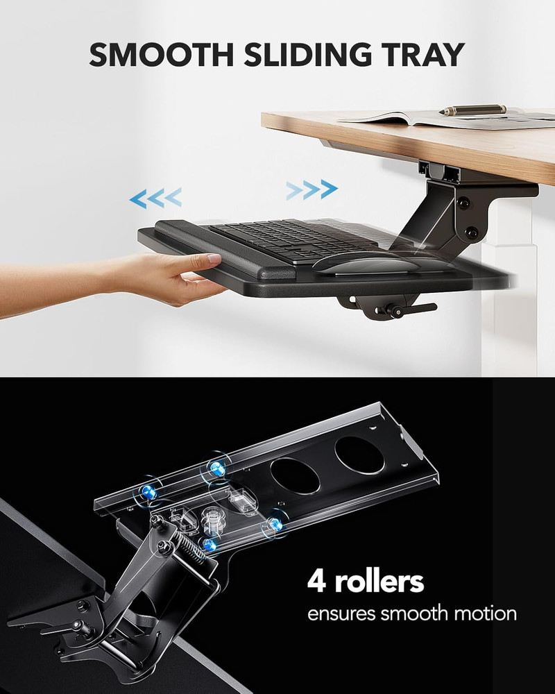 Keyboard Tray under Desk, 360 Adjustable Ergonomic Sliding Keyboard & Mouse Tray