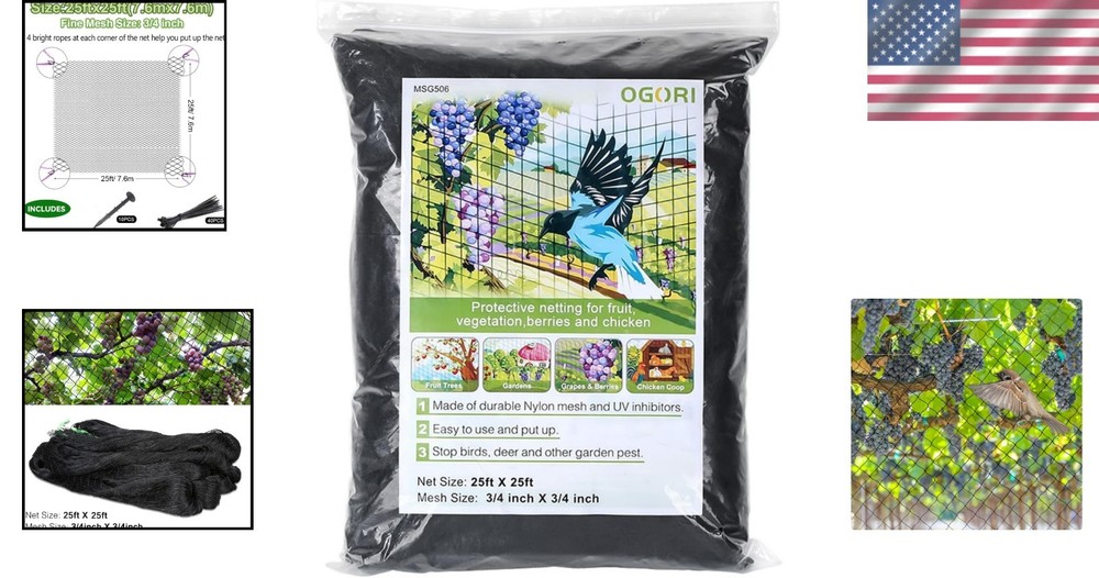 Multi-Functional 25' x 25' Nylon Netting - Protect Against Birds & Animals