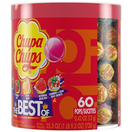 Chupa Chups Best Of Lollipop Assortment, Five 60 Count, Assorted,Orange
