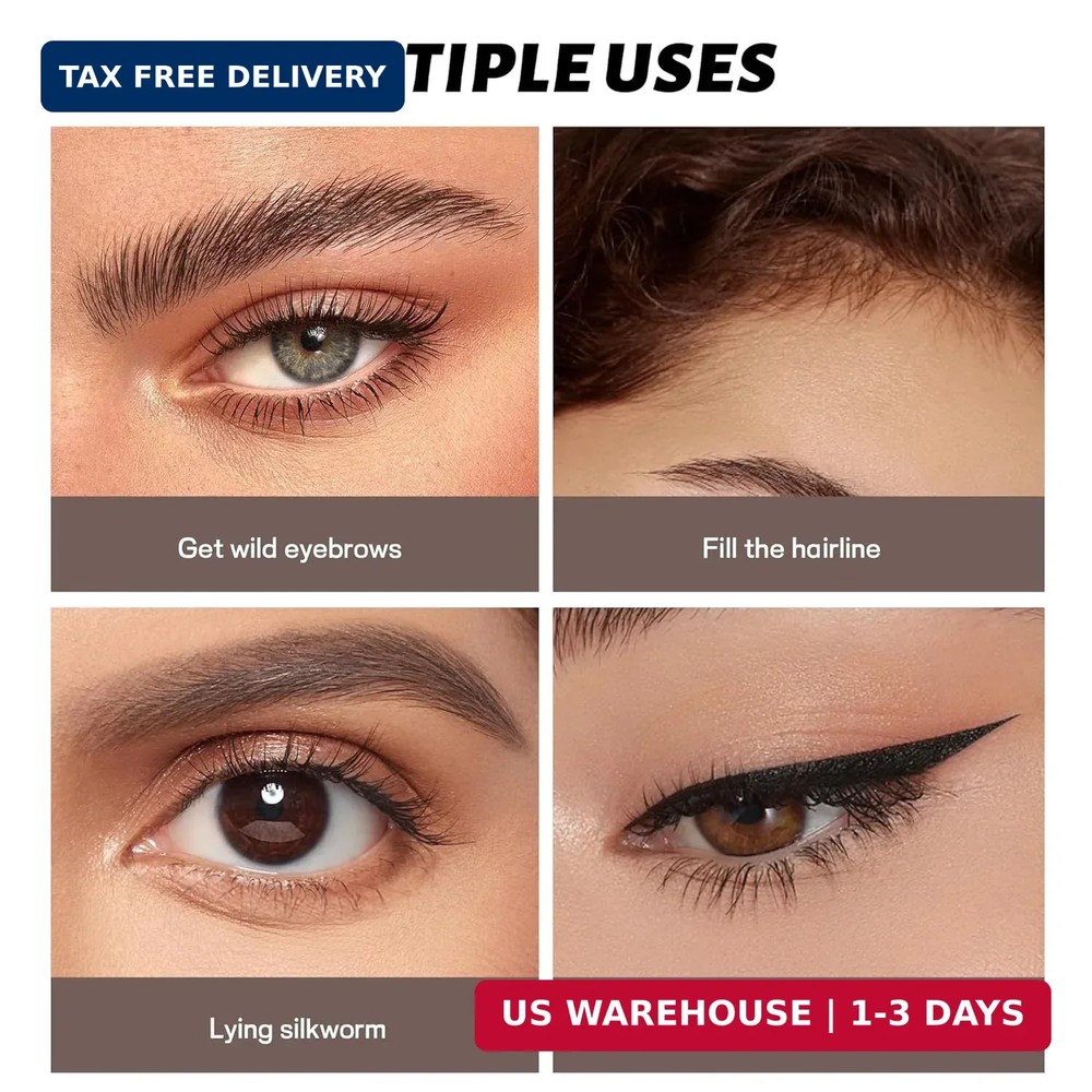 2 Pack 4-Tip Microblading Eyebrow Pen with 2 Brow Brushes, Waterproof Vegan Form
