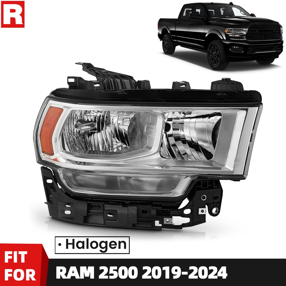 For 2019-2024 Ram 2500 3500 Halogen Chrome Headlight Assy Right Passenger Side