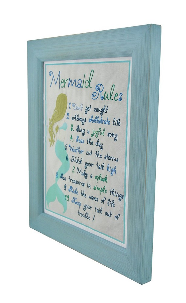 Scratch & Dent Embroidered Mermaid Rules Framed Wall Hanging