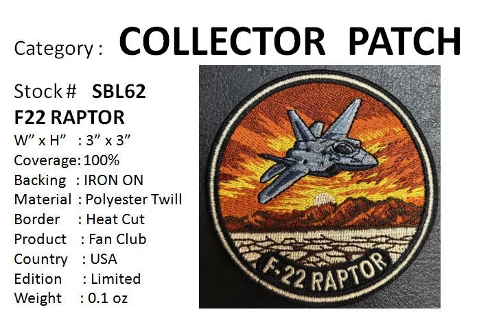 F-22 RAPTOR FIGHTER PATCH - SBL62