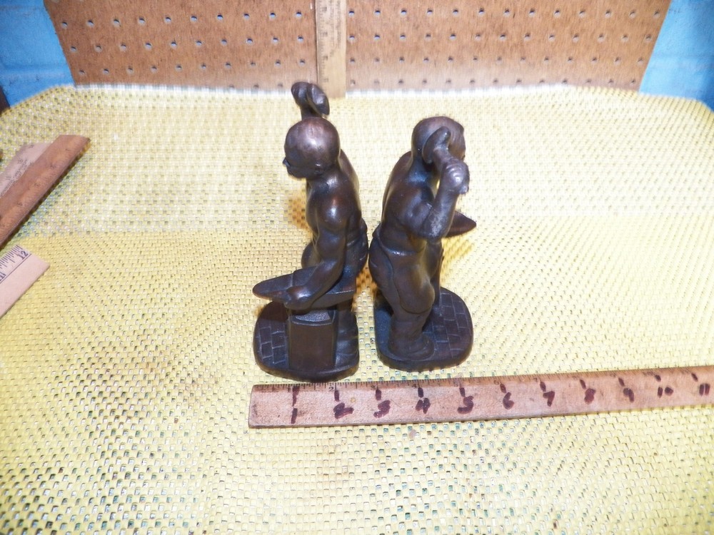 Vintage Cast Bronze Livery Blacksmith Workers Bookends