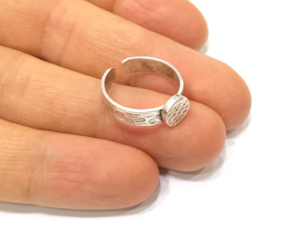 Round Ring Base Blank Settings Adjustable Antique Silver Brass 8mm G16617