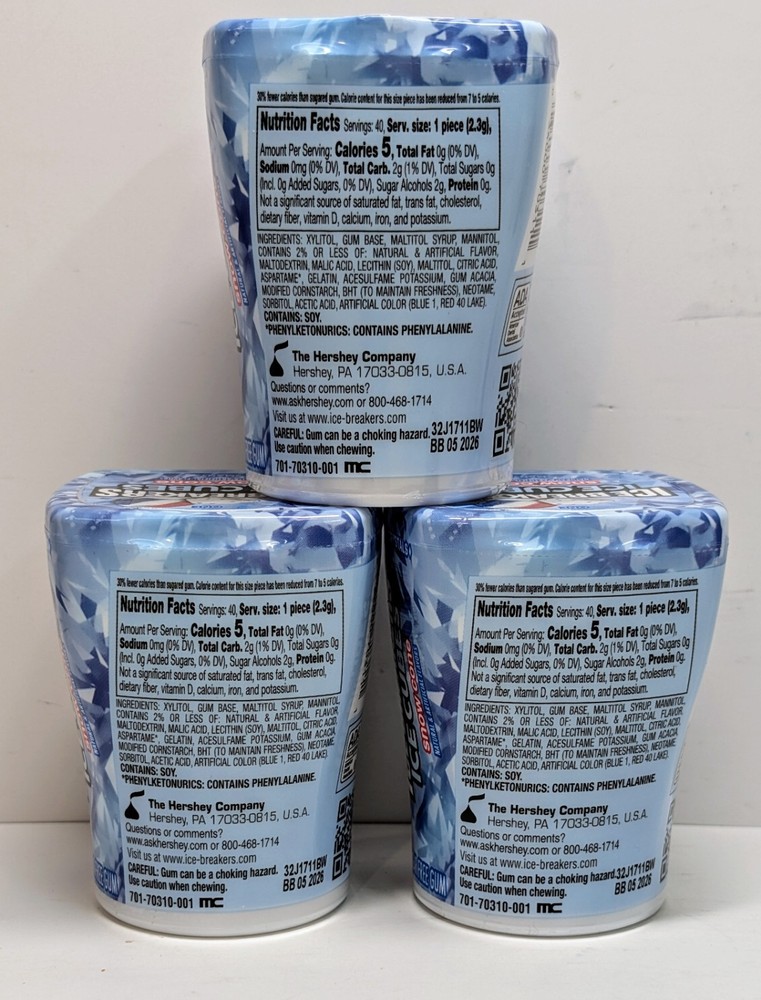 3x Ice Breakers Flavored Gum Ice Cube Snow Cone Bottle Pack - 3.24oz