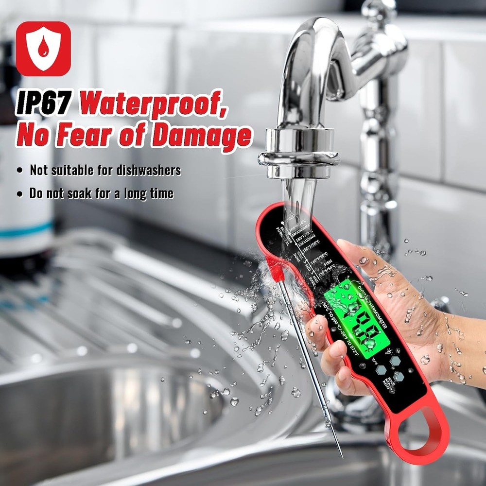 5-Inch Instant Read Meat Thermometer with Backlight & Magnet - 300°C Range