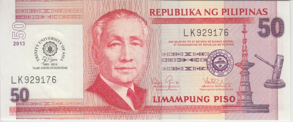 Philippines Banknote P.216  50 Piso Comm. Trinity University    UNC        2001