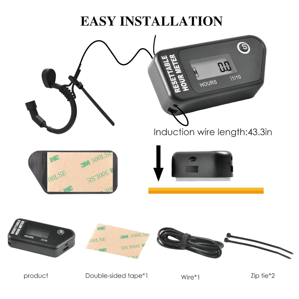 Digital Inductive Hour Meter Waterproof LCD Engine Hourmeter Gauge