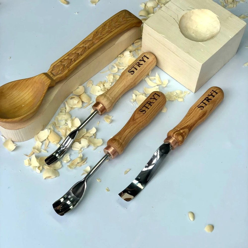 Spoon carving kit, Bowl and kuksa carving kit, Gift for husband, Gouges set