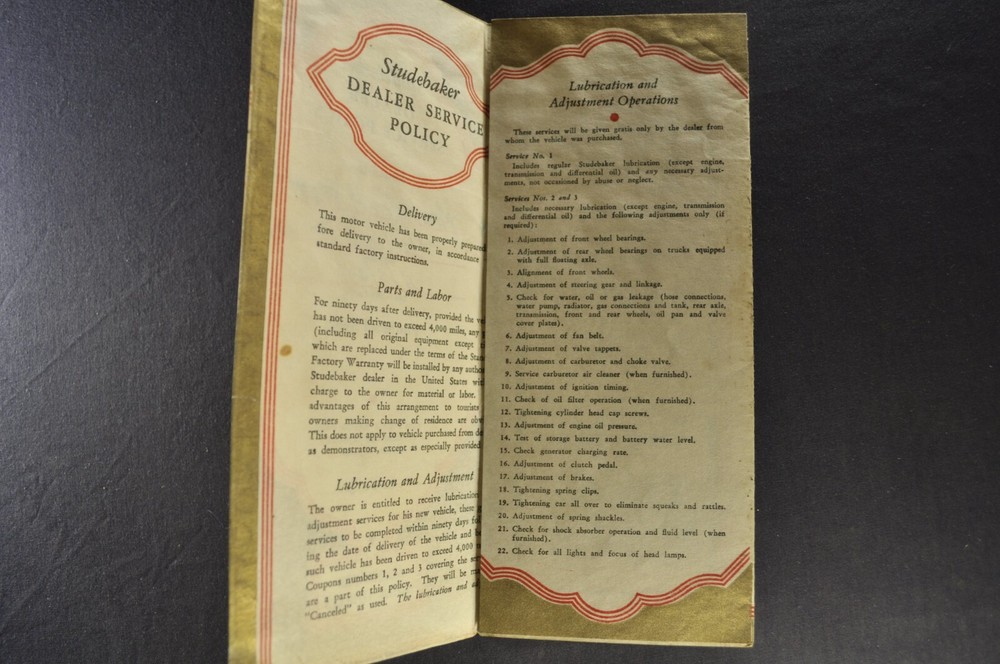 1934 Studebaker Service Policy Folder President Dictator Commander Nice Original