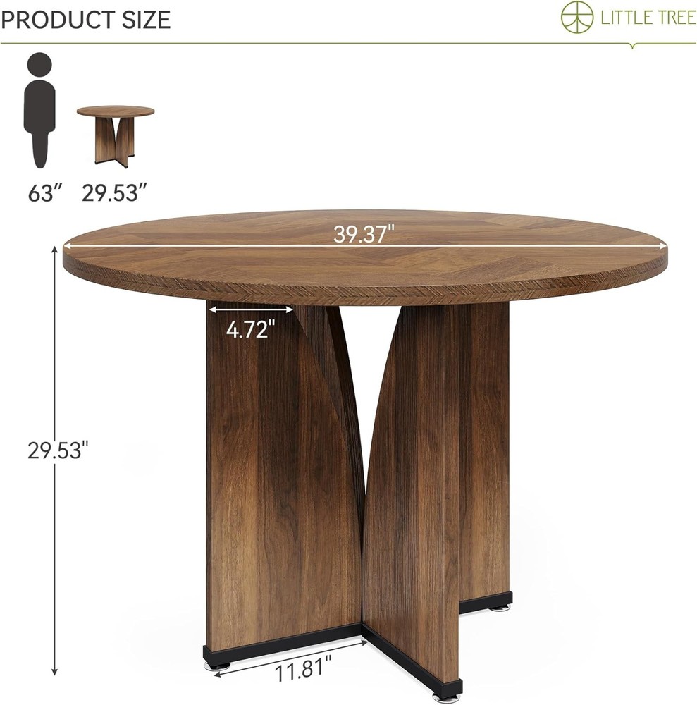 39-Inch Round Dining Table 4 Rustic Kitchen Table W/ X-Shaped Stable Pedestal